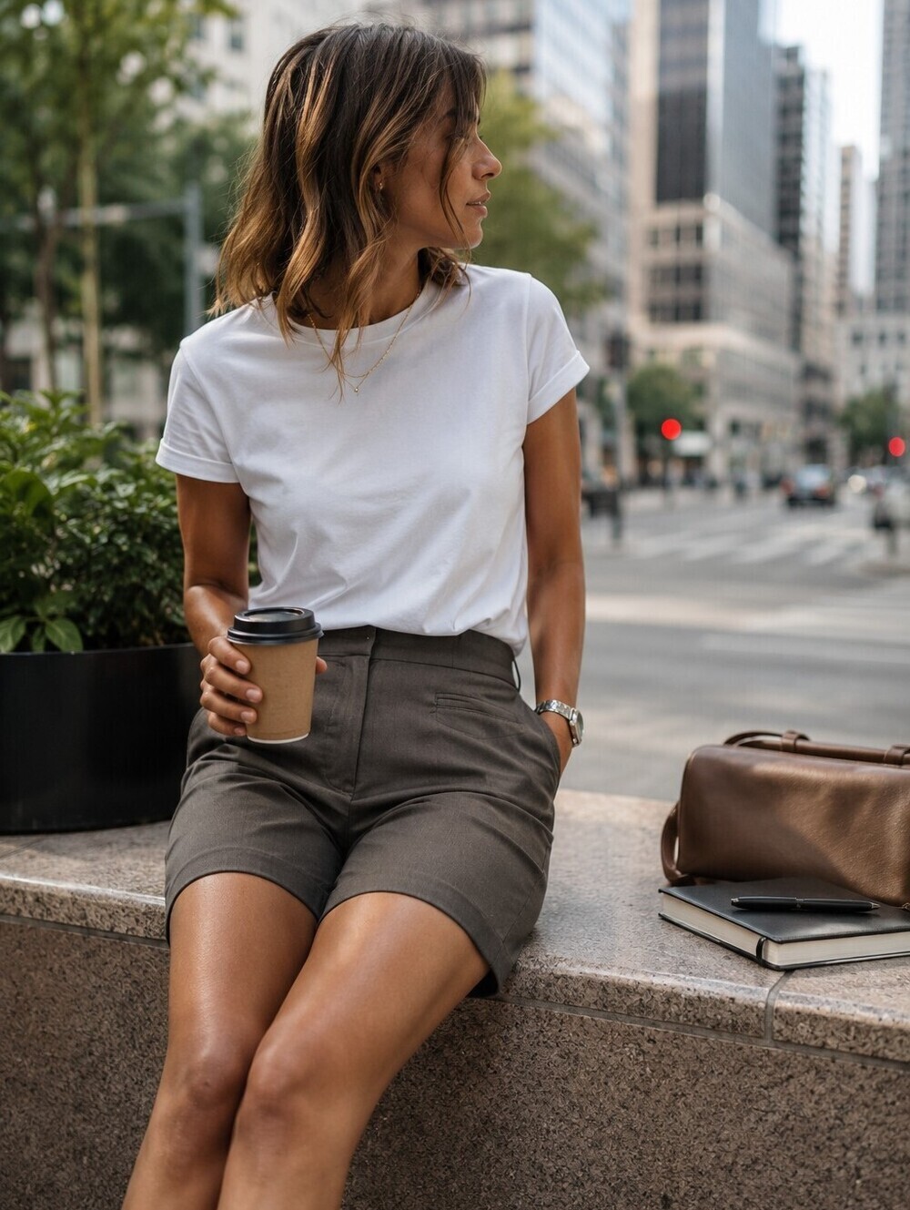 Reitmans Petite Brown Bermuda Shorts Womens 16P Stretch Mid Rise Casual Workwear